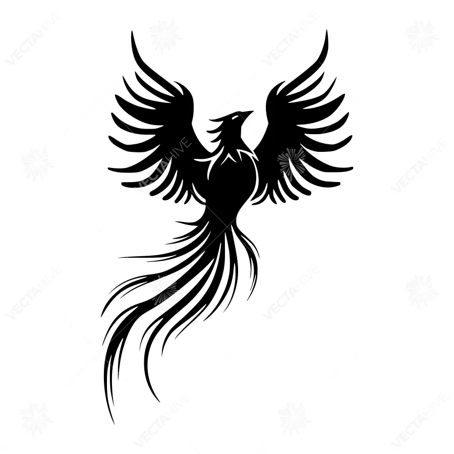 Black Phoenix Silhouette Vector Illustration