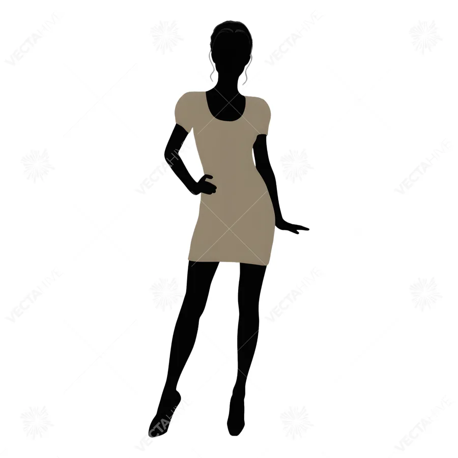 Silhouette Woman in Beige Dress - Fashion Illustration