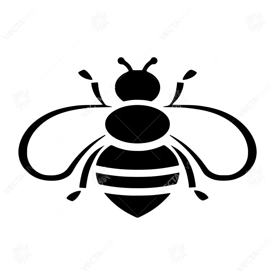 Black Bee Icon - Minimalist Vector Illustration