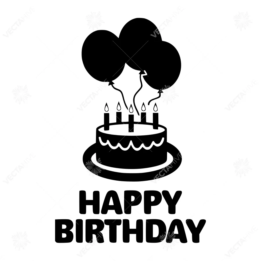 Happy Birthday Cake Icon - Black & White Vector