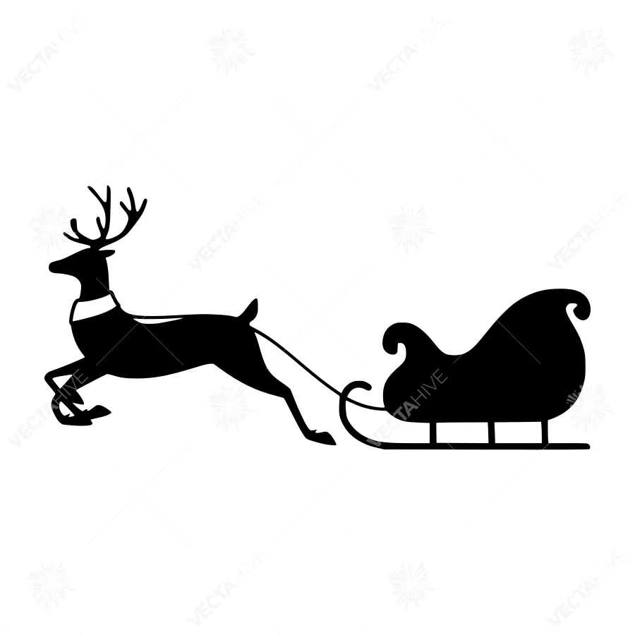 Silhouette Santa Sleigh with Reindeer - Christmas Vector