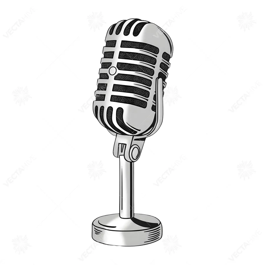 Vintage Microphone Illustration - Silver & Black