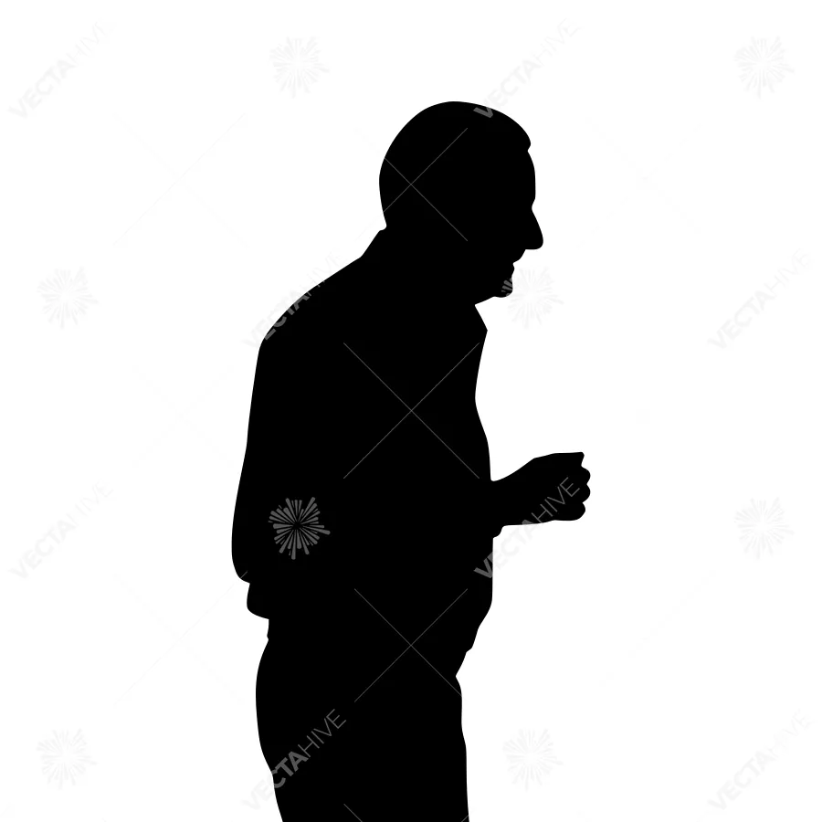 Silhouette of Elderly Man Walking - Black Outline