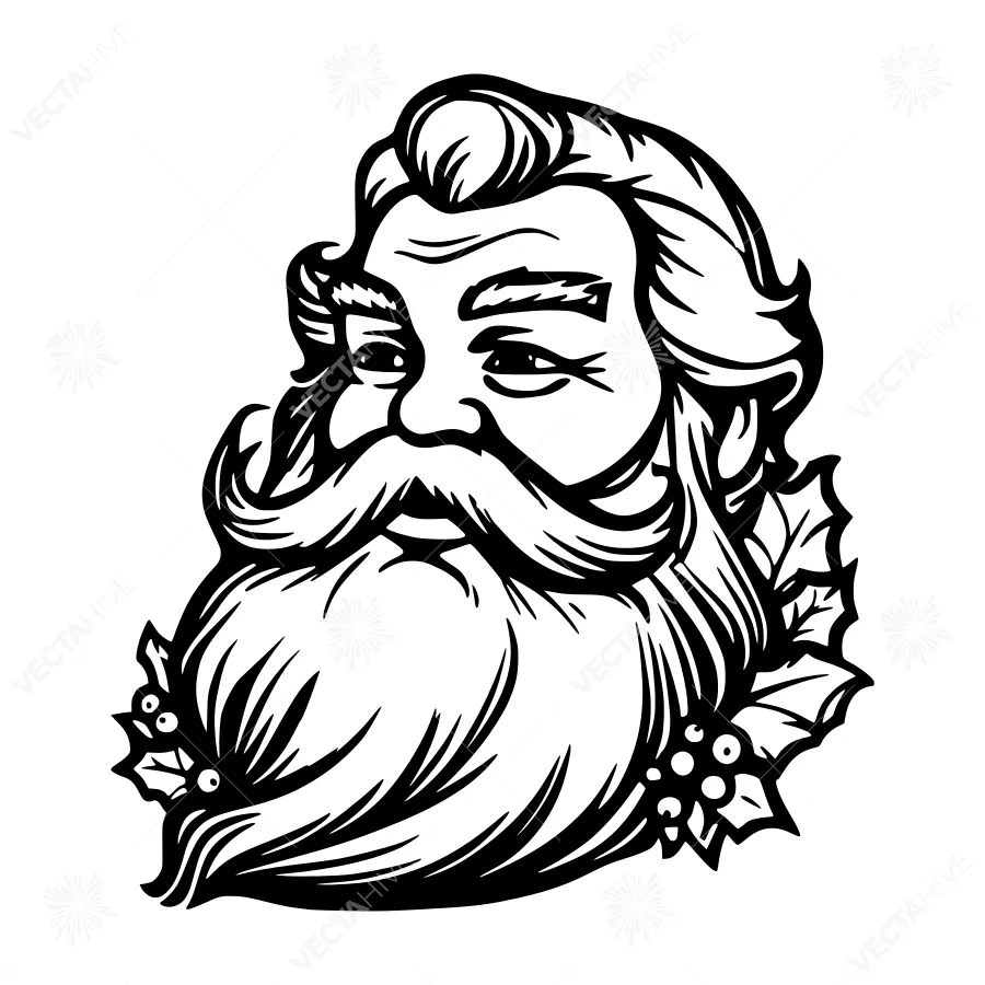 Vintage Santa Illustration - Black & White Line Art