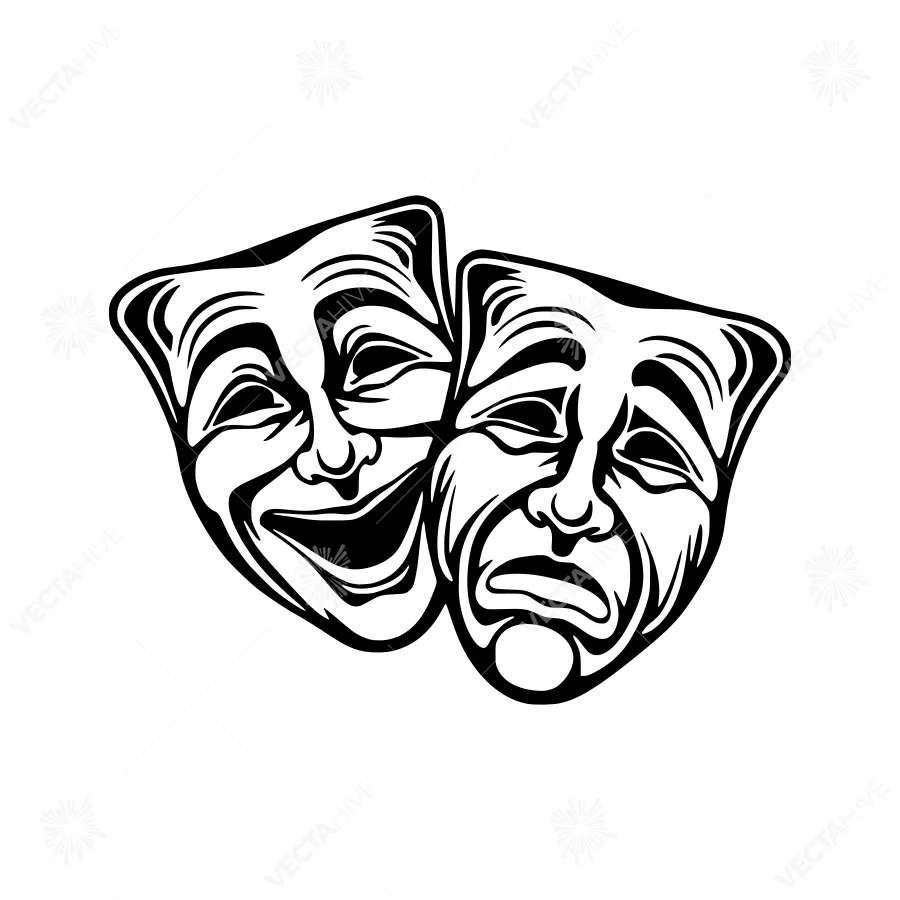 Tragedy & Comedy Masks - Black Silhouette