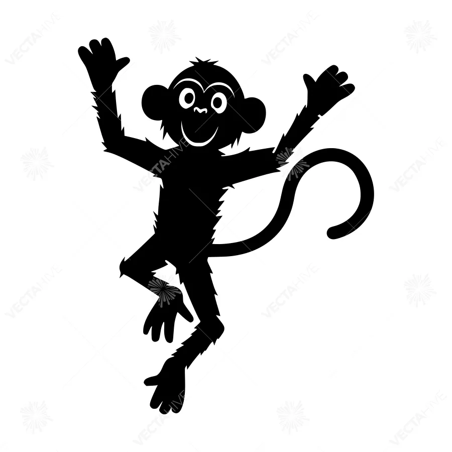 Cute Black Monkey Silhouette Vector Illustration
