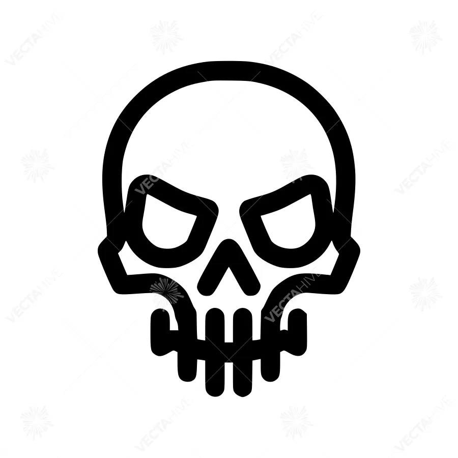 Black Skull Icon - Minimalist Line Art