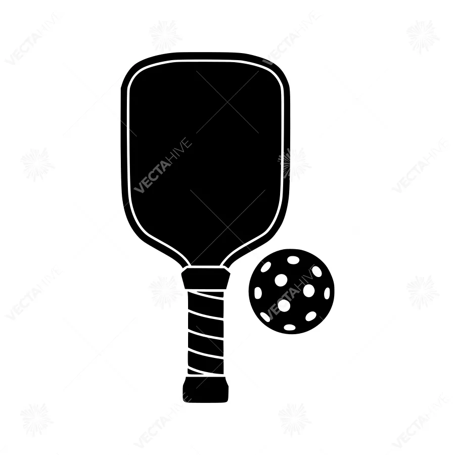 Pickleball Paddle & Ball Icon - Black Silhouette