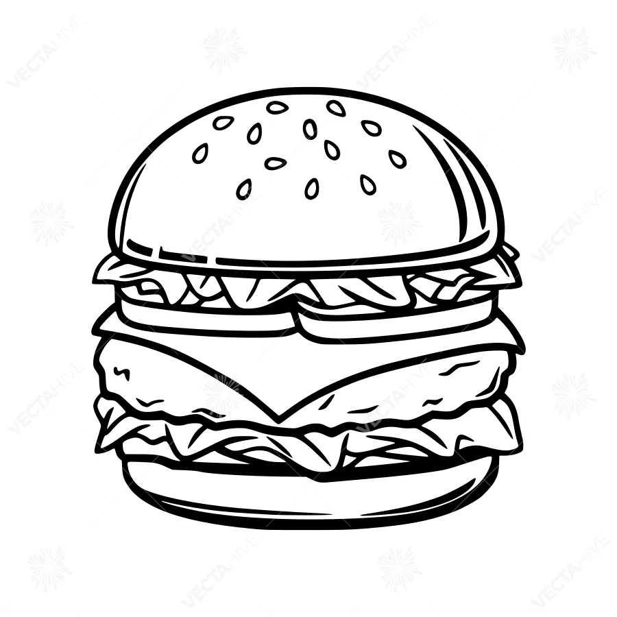 Burger Illustration - Black Outline