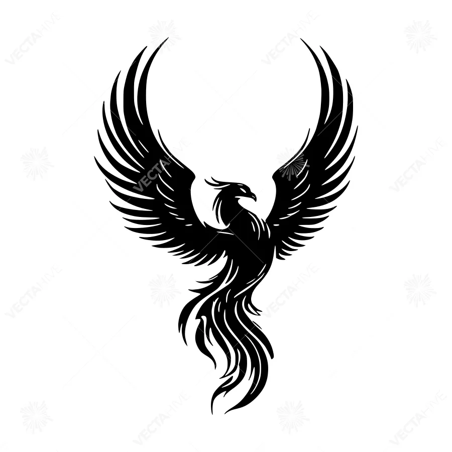 Black Phoenix Silhouette Vector Illustration