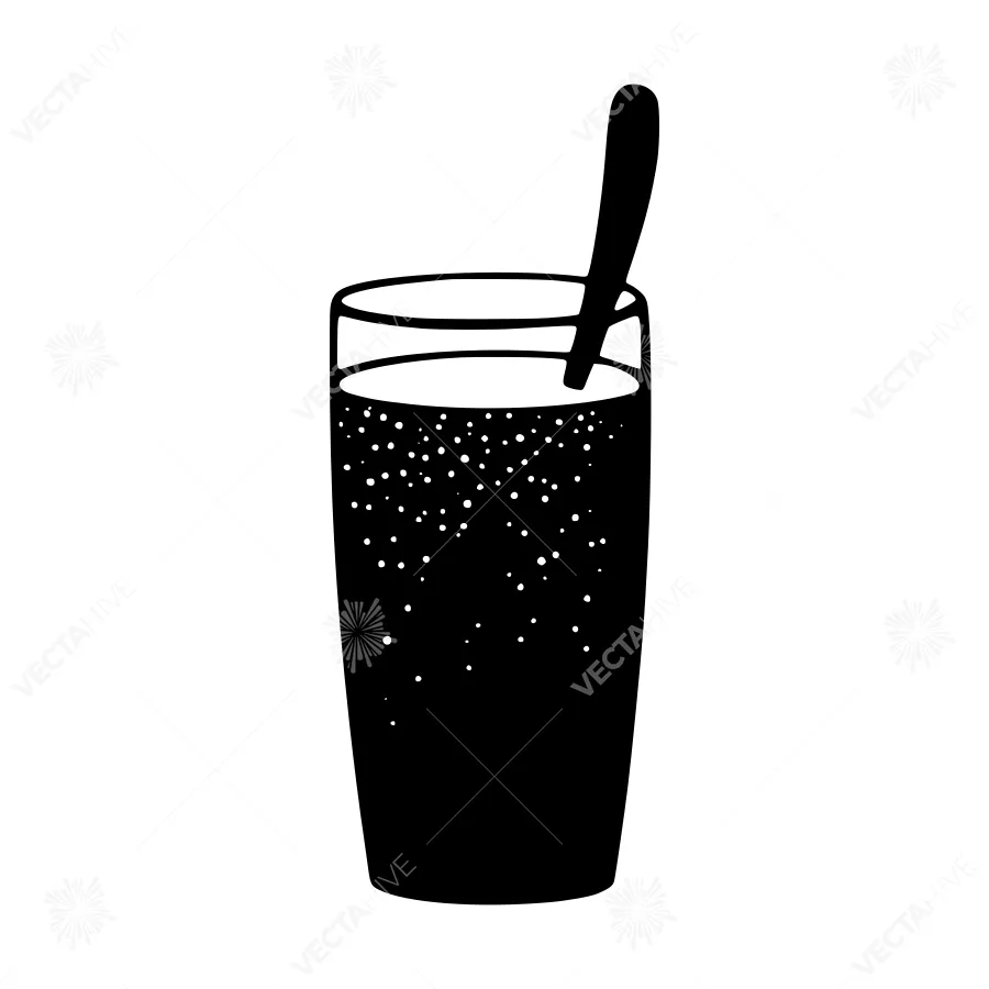 Black Soda Cup with Spoon - Minimalist Icon