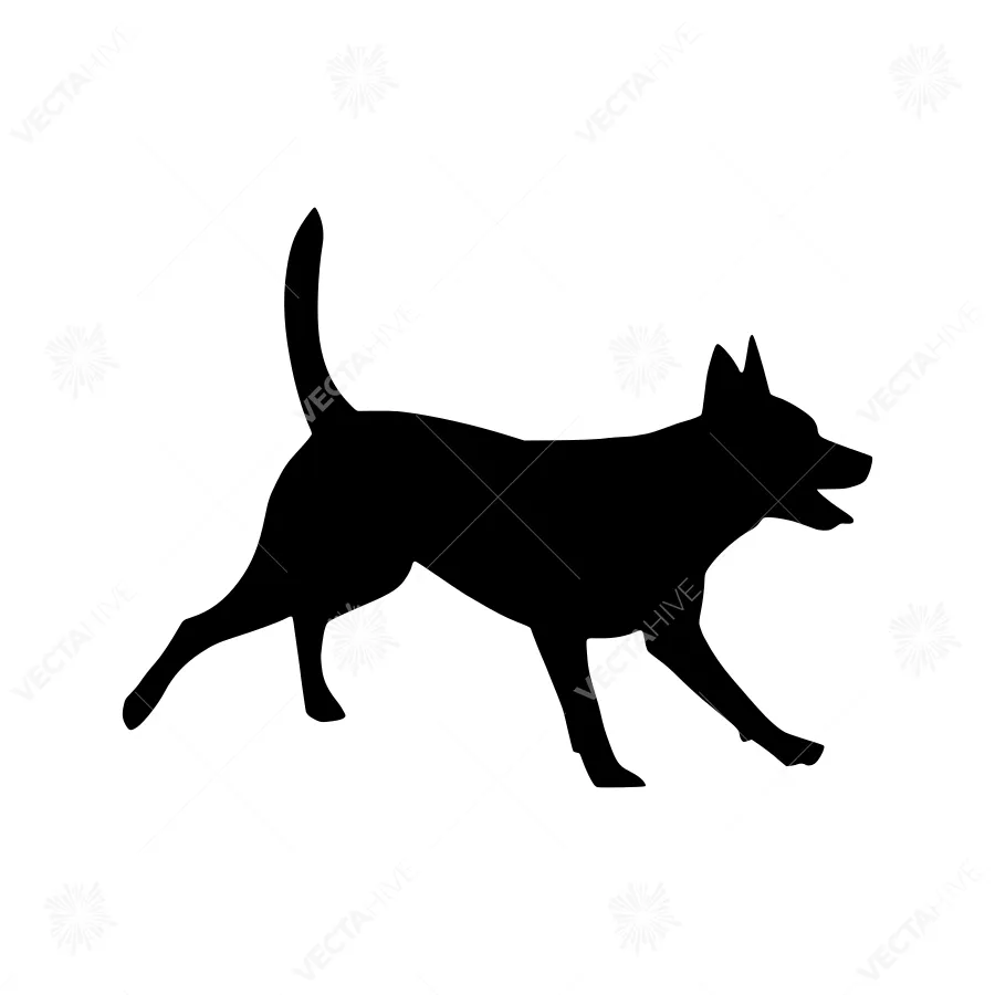 Silhouette Dog Running - Black Vector Graphic