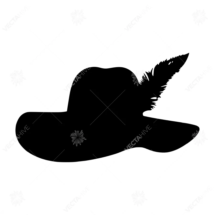 Silhouette Fedora Hat with Feather - Black Vector