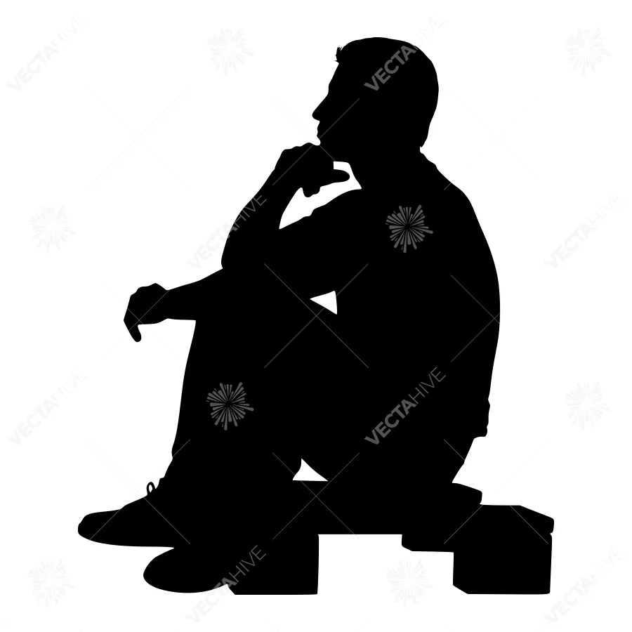 Silhouette Man Thinking - Isolated Figure