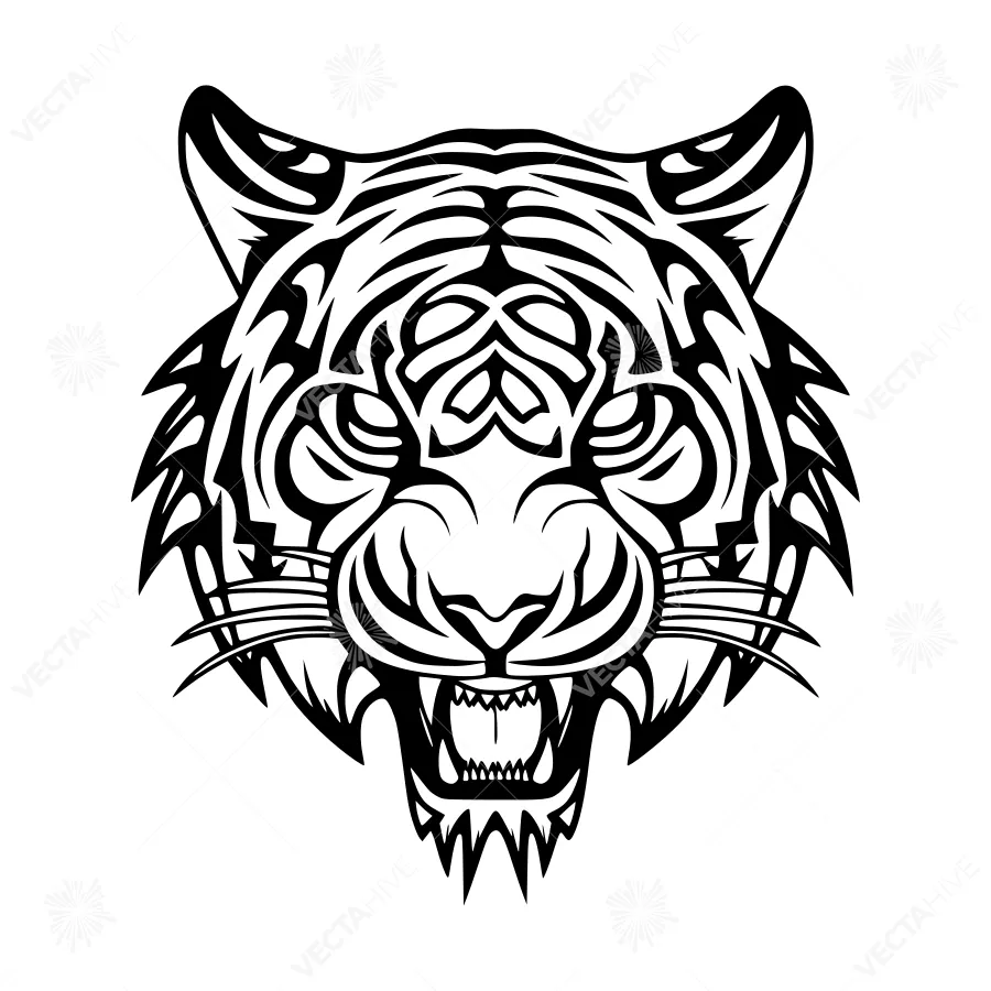 Black Tiger Tribal Head Tattoo Design