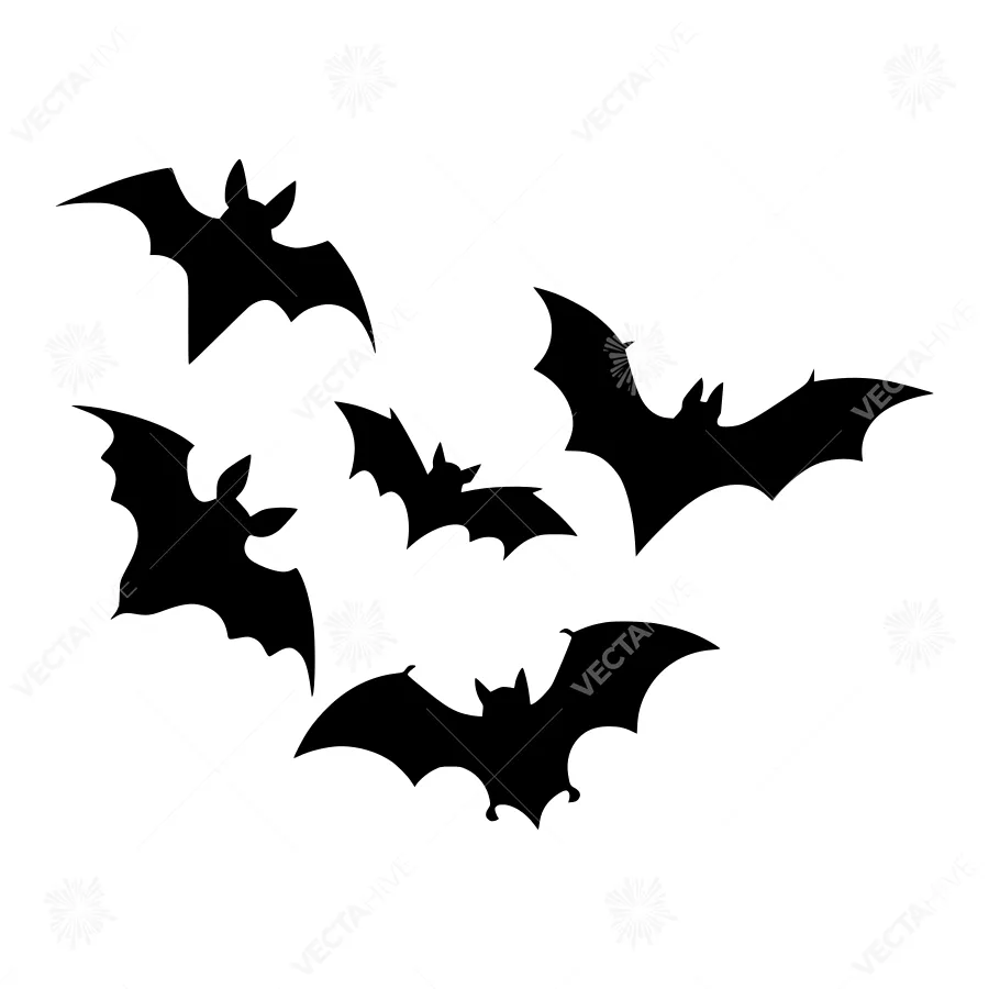 Halloween Bats Silhouettes - Black Outline