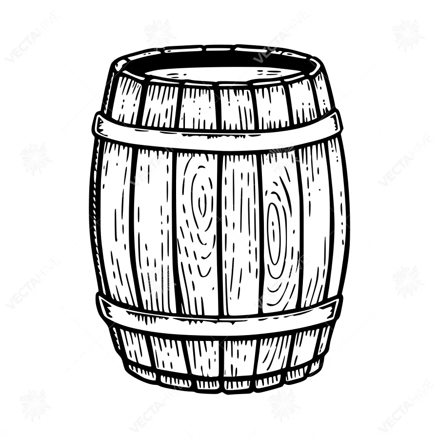 Vintage Barrel Illustration - Black & White