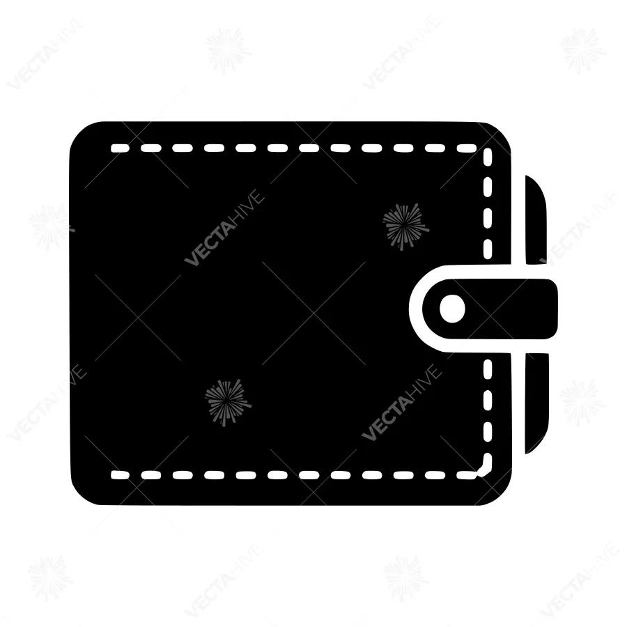 Black Leather Wallet Icon - Vector Illustration