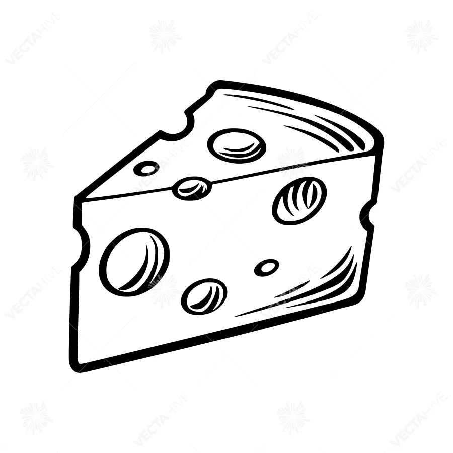 Cheese Slice Outline - Black & White Vector