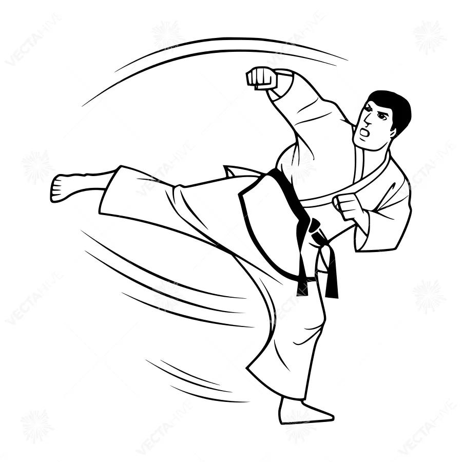 Black Silhouette Karate Kick Illustration