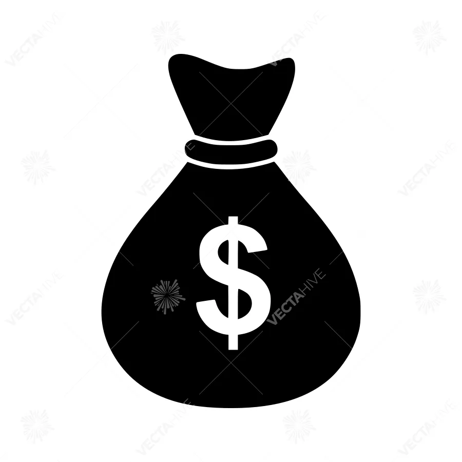 Black Money Bag Icon - Vector Illustration