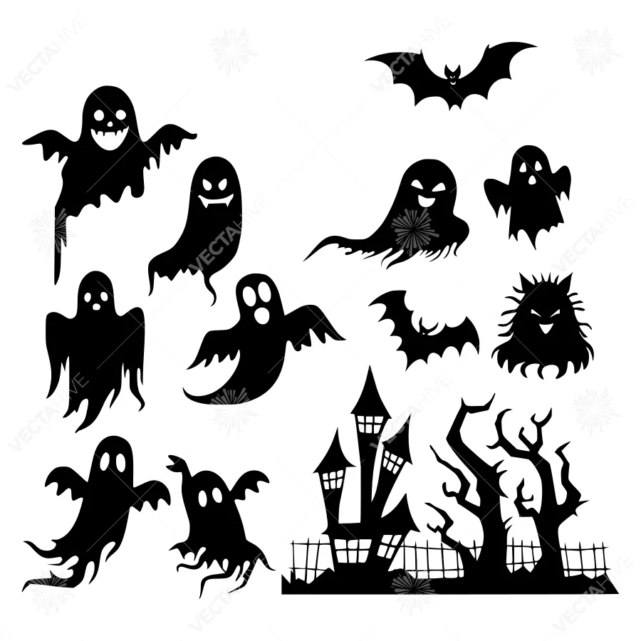 Halloween Ghost & Bat Silhouettes