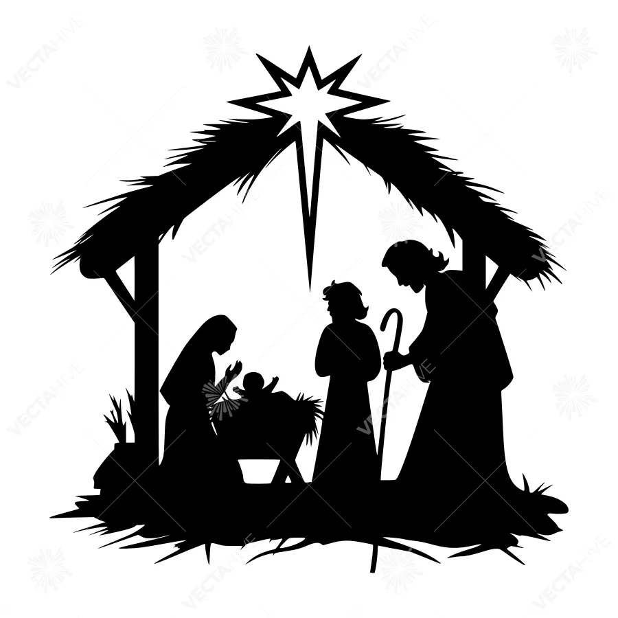 Silhouette Nativity Scene Christmas Star