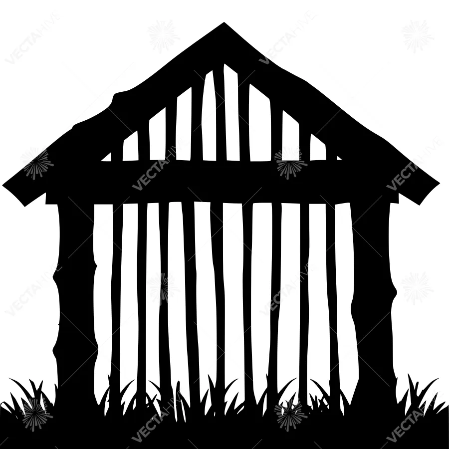 Black Barn Silhouette on Grass