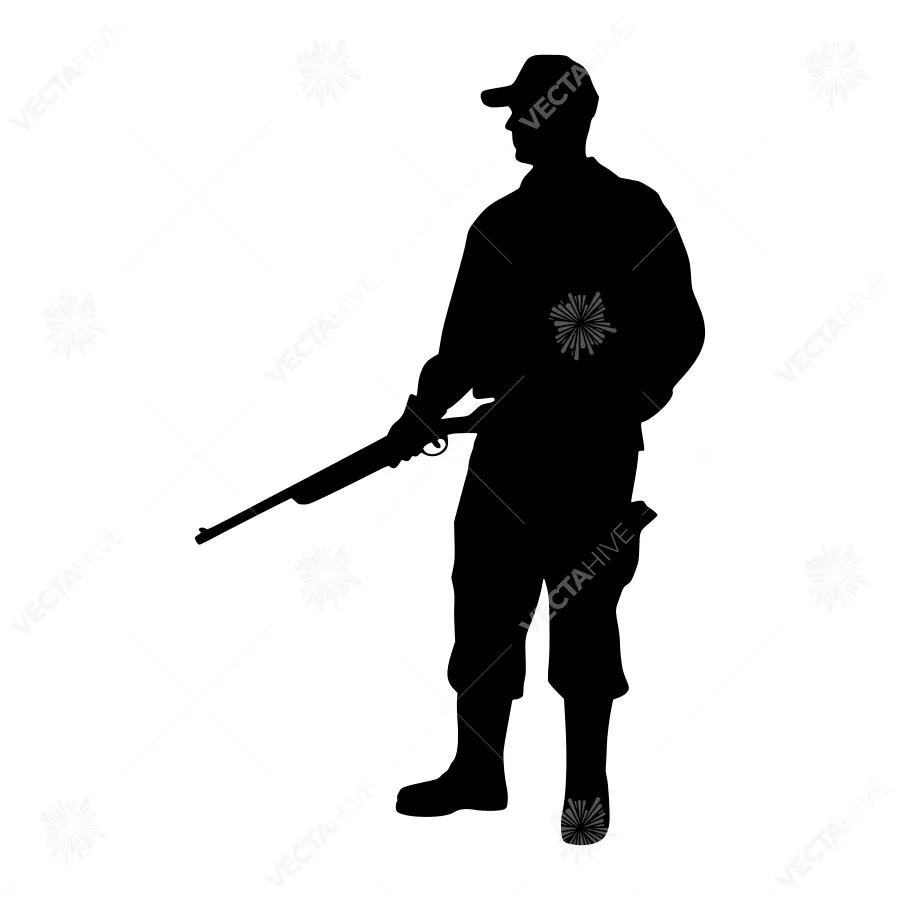 Silhouette Hunter with Rifle - Black Outline