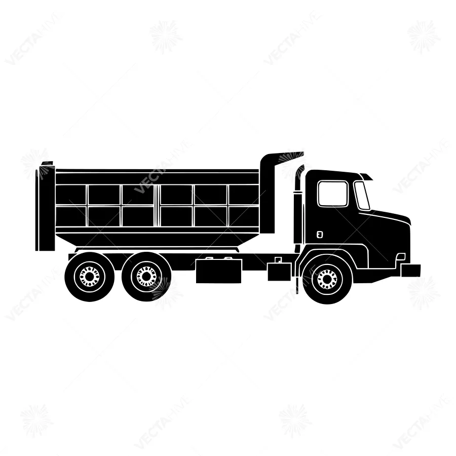 Black Dump Truck Silhouette Vector Illustration