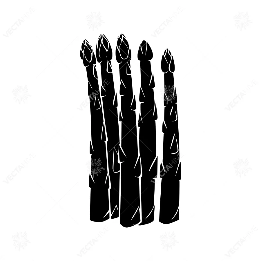 Black Asparagus Silhouettes - Minimalist Vegetable Illustration