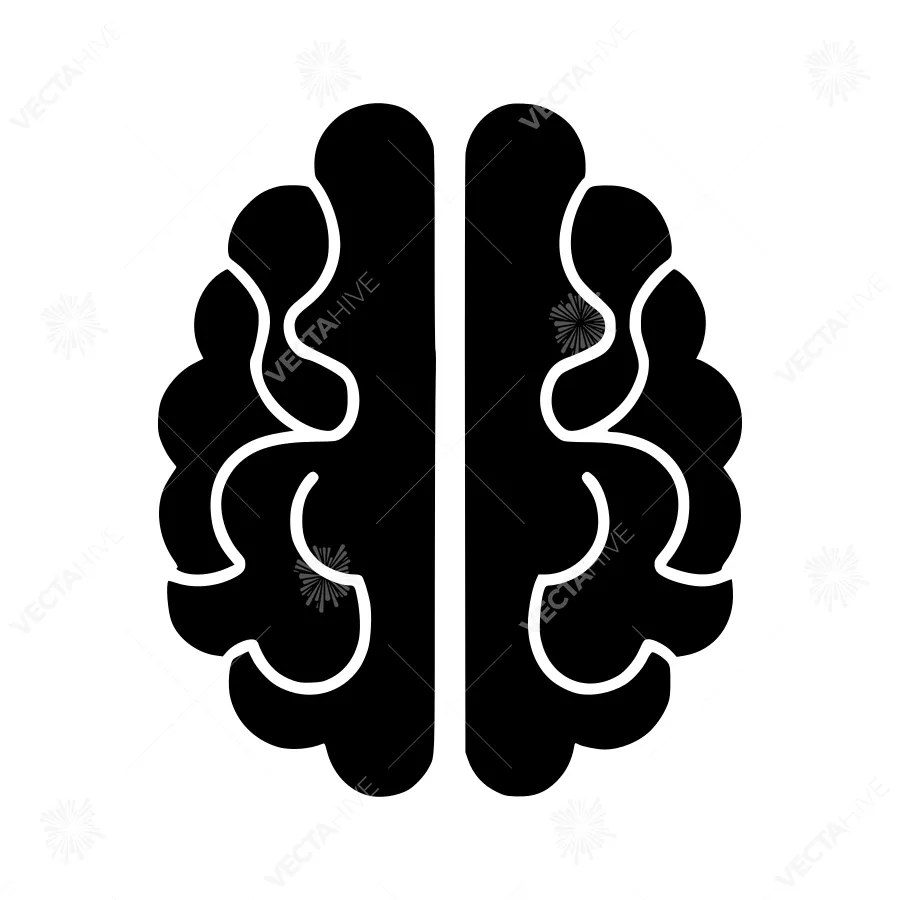 Black Brain Icon - Minimalist Vector Illustration