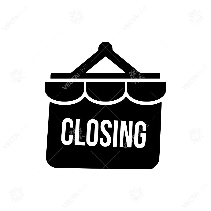 Closing Sign Icon - Black & White Vector