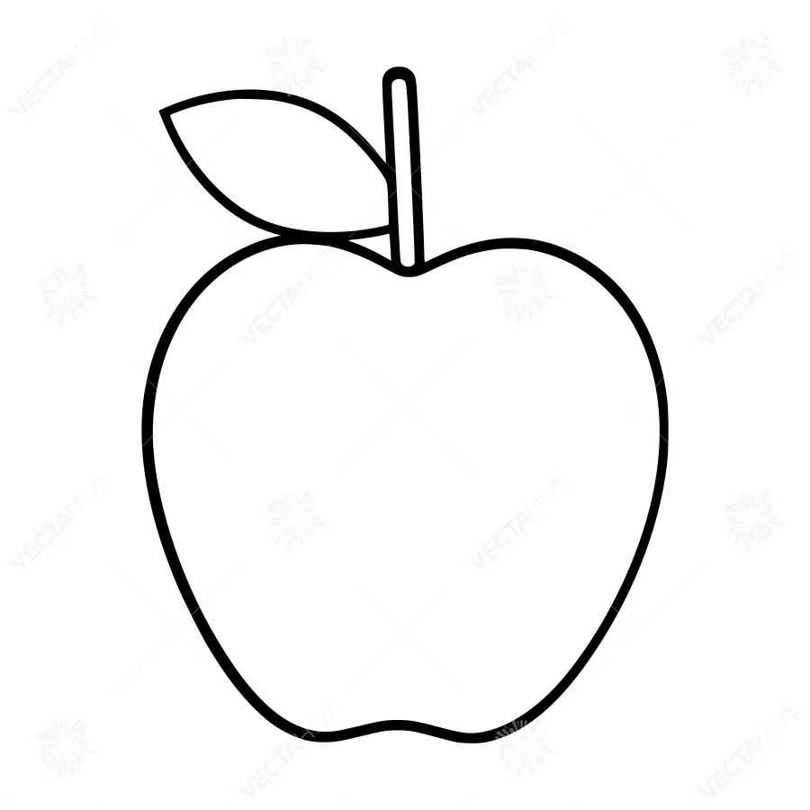 Simple Black Line Art Apple