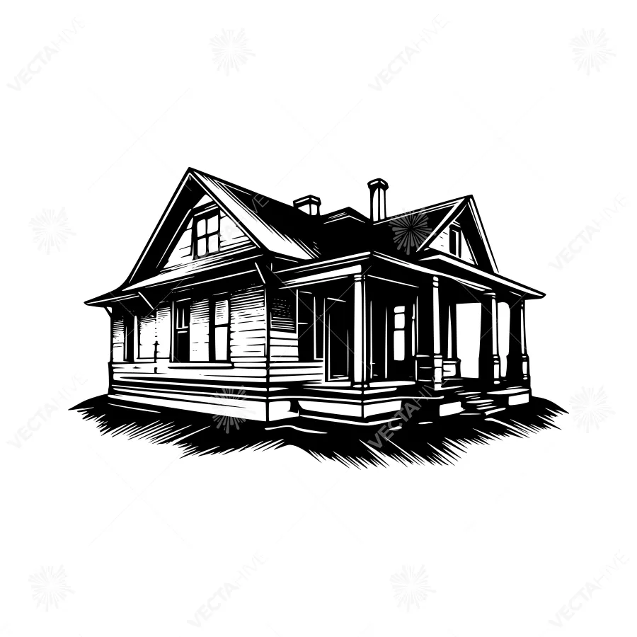 Vintage Black & White House Illustration
