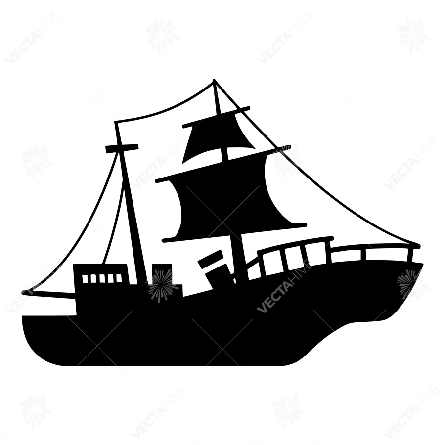 Silhouette Ship Sailing Boat Vector Illustration