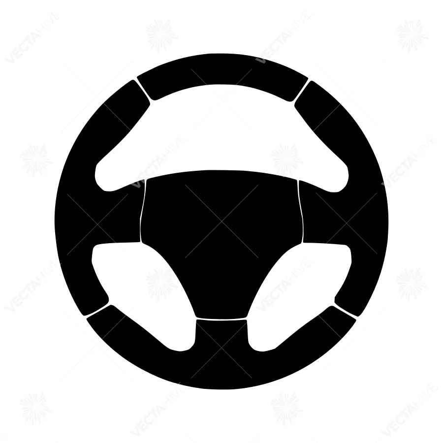 Black Car Steering Wheel Icon - Vector Illustration
