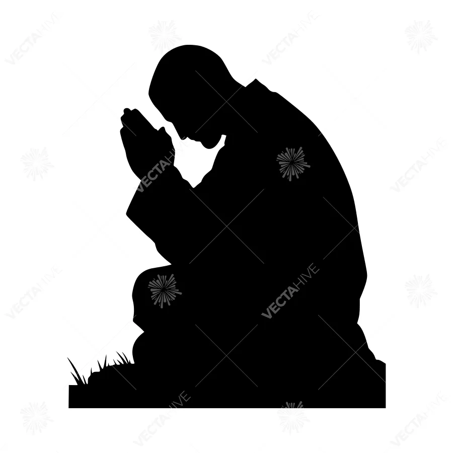 Silhouette Man Kneeling in Prayer - Minimalist Design