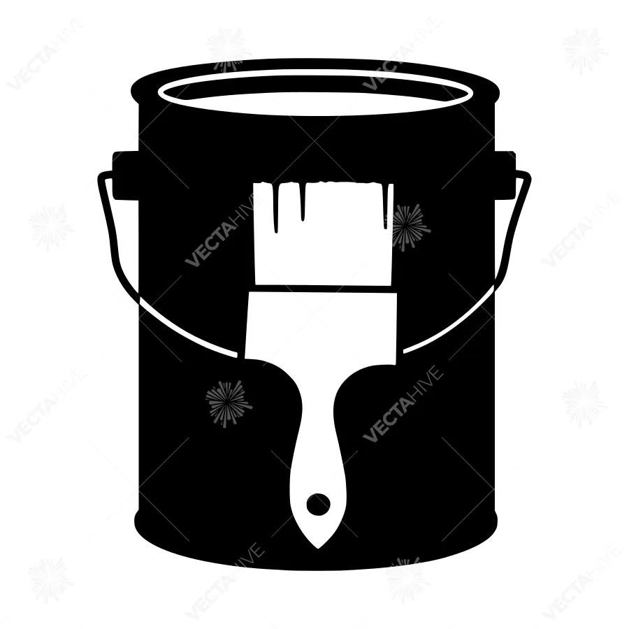 Paint Can with Brush Silhouette