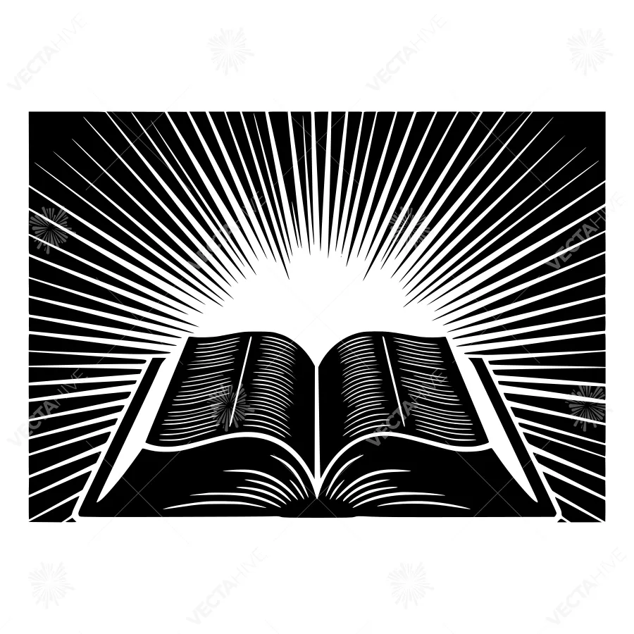 Open Book Illustration - Black & White Radial Burst