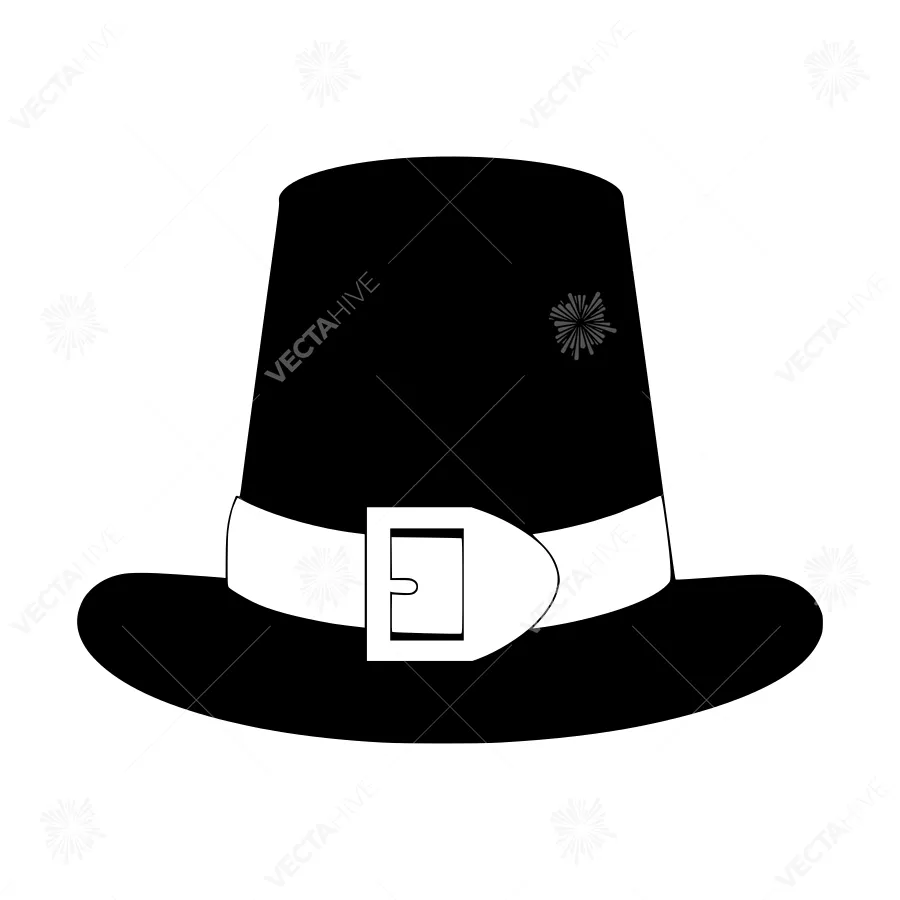Black Pilgrim Hat with White Belt - Vector Illustration