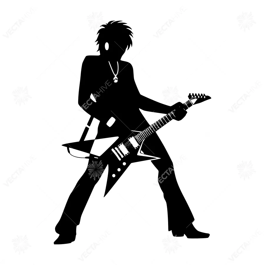 Silhouette Guitarist - Black on White