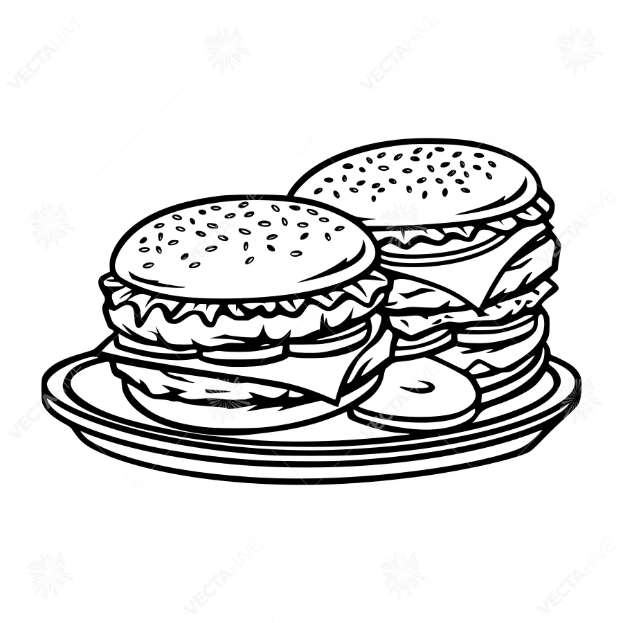 Black & White Burger Stack Illustration