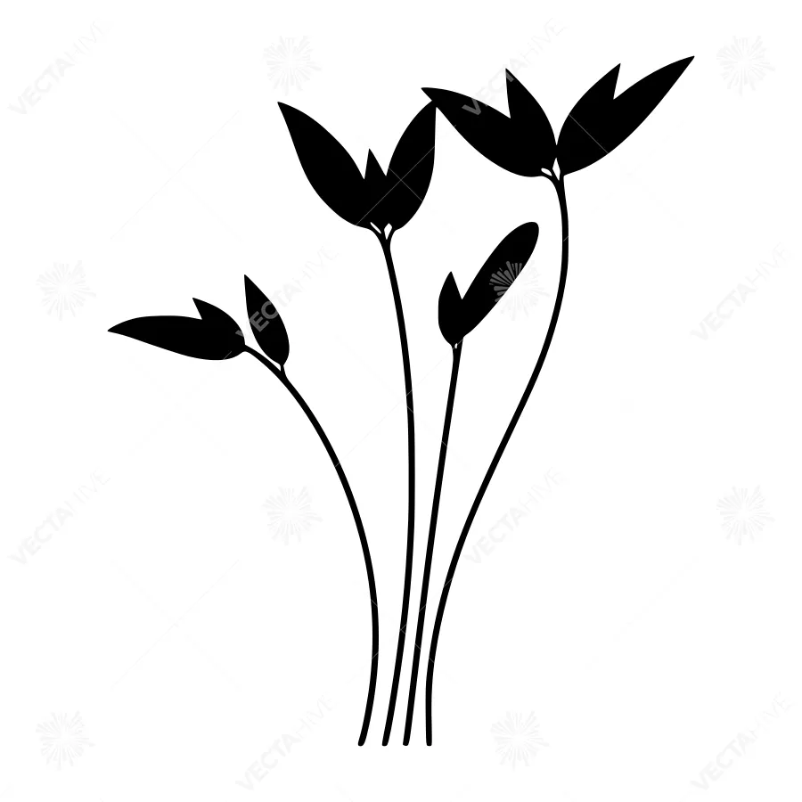 Minimalist Black Plant Silhouettes on White