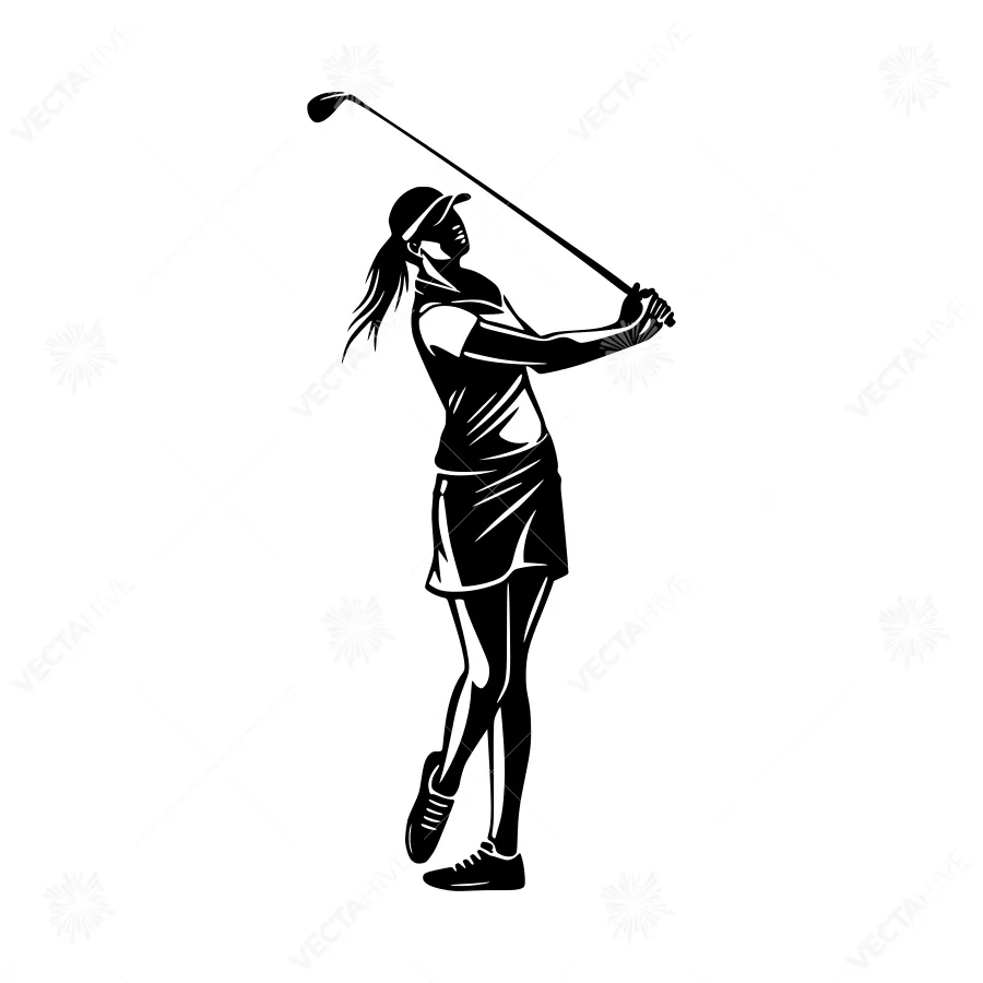 Silhouette Golf Player - Black & White Vector