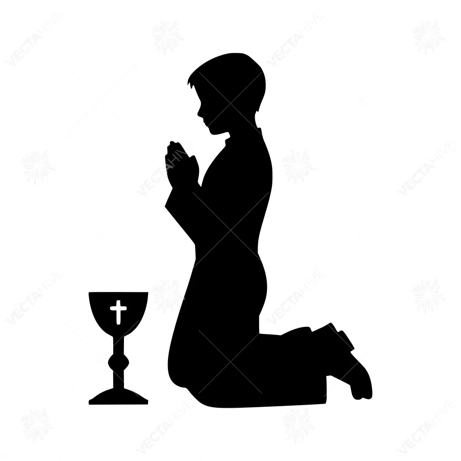 Silhouette Boy Praying with Chalice - Religious Icon