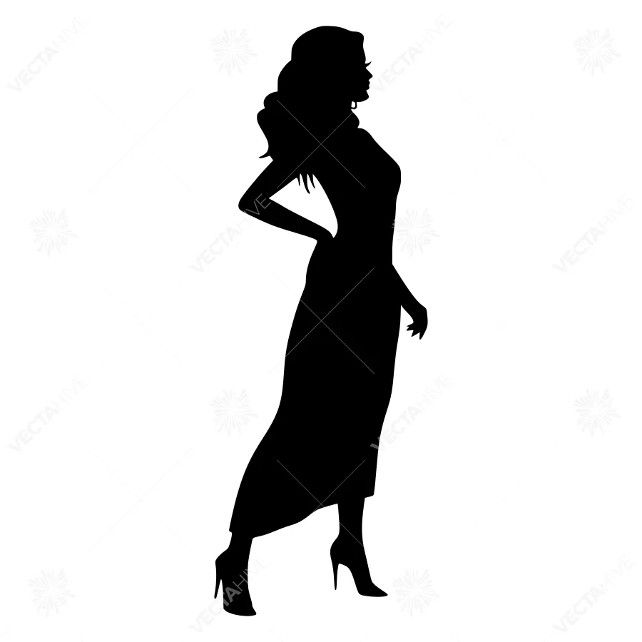 Elegant Woman Silhouette - Black Outline