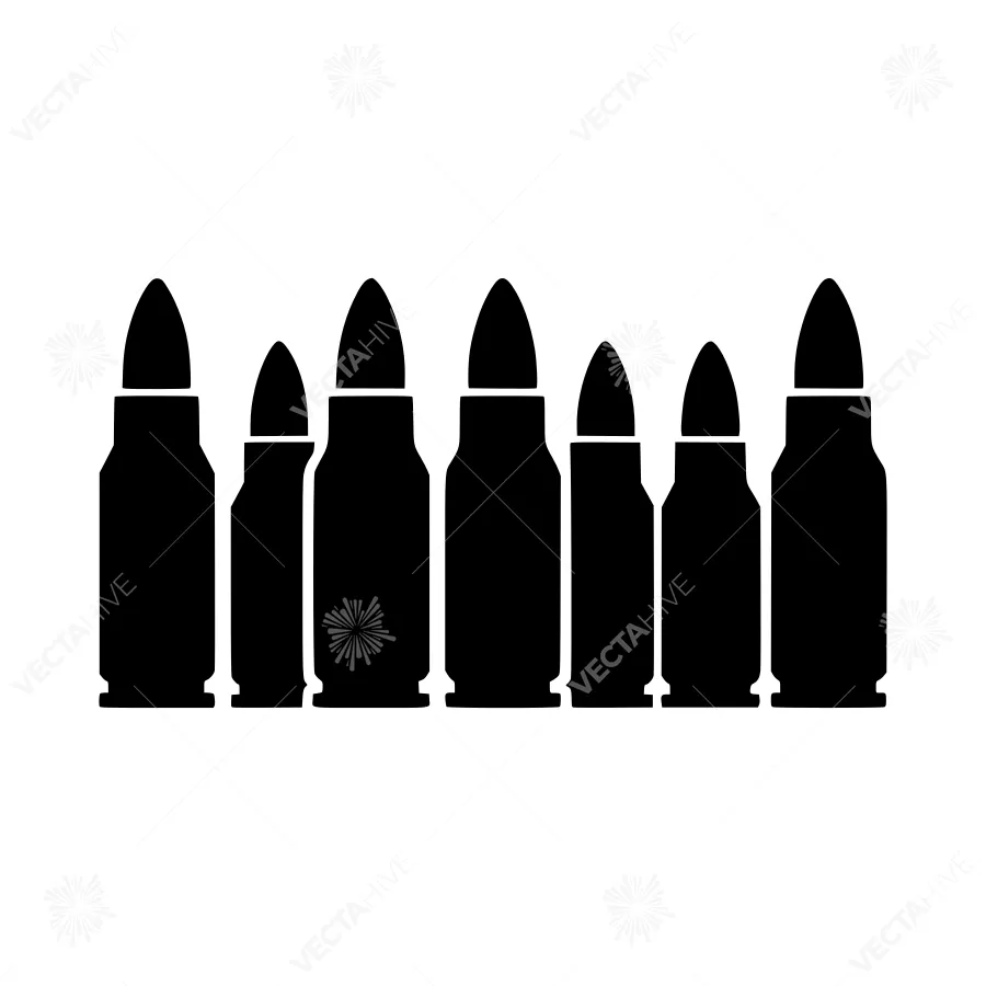 Black Bullet Cartridge Row Vector Illustration