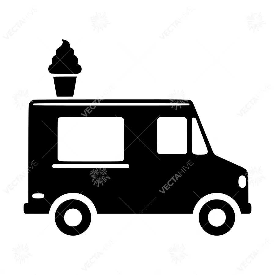 Ice Cream Truck Silhouette Vector Icon