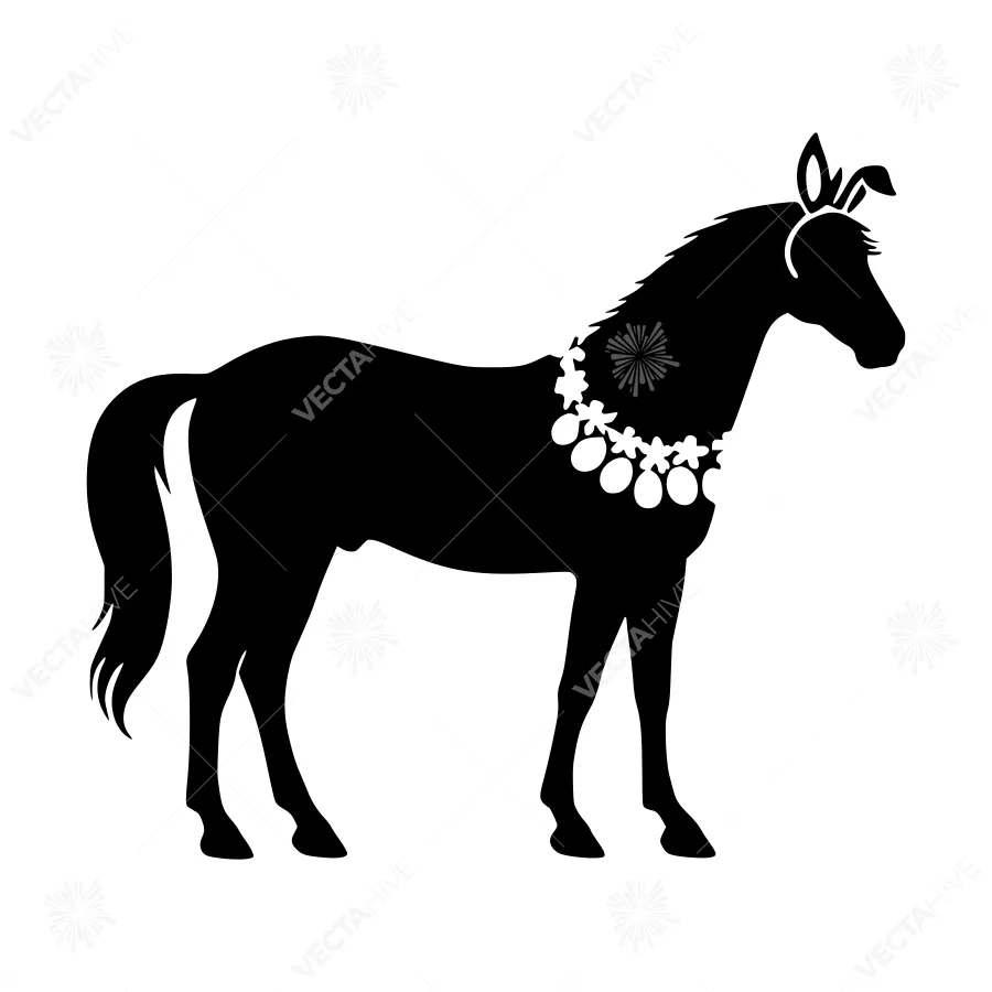 Elegant Black Horse Silhouette with Floral Crown